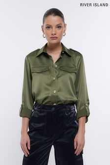 Рубашка цвета хаки в стиле милитари с карманами River Island (709601) | €24