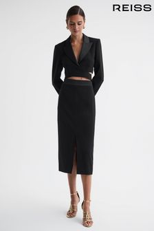 Reiss Black Quinn Satin Fitted Midi Skirt (709912) | OMR126