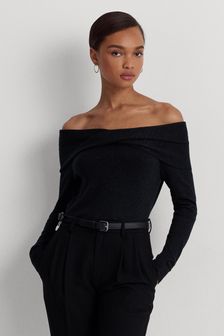 Lauren Ralph Lauren Twist Front Off the Shoulder Black Sweater (709959) | €178
