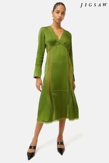 Jigsaw Green Contrast Stitch Viscose Dress (710282) | $384