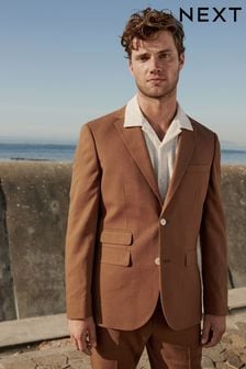 Rust Brown Linen Tailored Fit Suit (710510) | ₪ 307