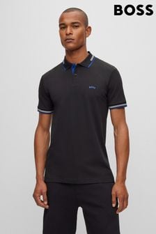 BOSS Black/Blue Detailing Curved Logo Tipped Stretch Cotton Polo Shirt (710991) | €113
