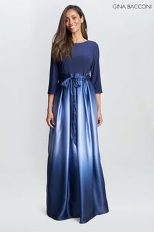 Gina Bacconi Blue Ingrid V-Neck Back Ombre Satin Maxi Dress (712573) | ₪ 1,350