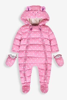 JoJo Maman Bébé Pink Girls' Mouse Puffer Pramsuit (713579) | $72