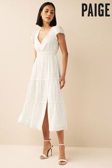 Paige Soledad Tiered Cap Sleeve Midi Dress With Side Slit (713724) | 882 zł