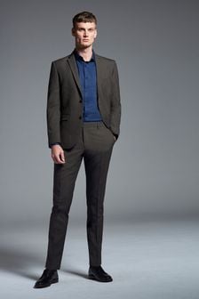 Charcoal Grey Slim Fit Wool Mix Textured Suit (713881) | CA$186