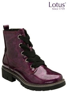 Lotus Purple Patent Lace-Up Ankle Boots (714250) | 322 QAR
