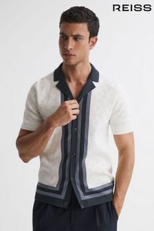 Reiss White Durban Cotton Knitted Cuban Collar Shirt (714422) | ₪ 933