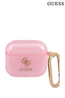Guess Pink Airpods Tpu 4G Transparent Colored Case with Glitter