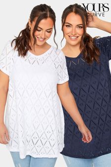Yours Curve Blue Broidery Swing T-Shirt 2 Pack (715501) | OMR17