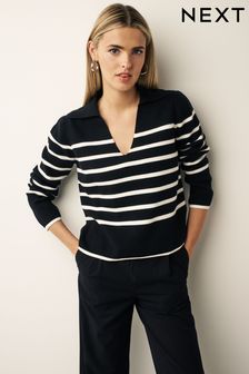 Black Stripe Polo Collar Long Sleeve Jumper (716030) | €18