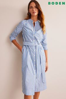 Boden Blue Cotton Belted Striped Shirt Dress (716145) | 377 zł