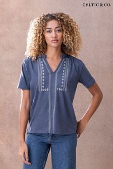 Celtic & Co. Blue Embroidered Notch Neck Jersey Top (716273) | €35