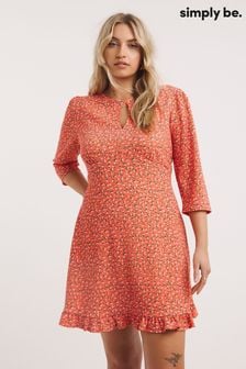 Simply Be Coral Orange Ditsy Print Waffle Tea Dress (716400) | €17