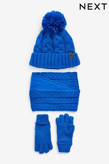 Cobalt Blue - Knitted Hat, Gloves And Scarf 3 Piece Set (3-16yrs) (716606) | kr300 - kr360