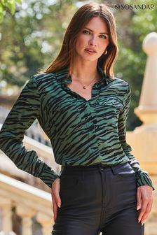 Sosandar Green Zebra Print Shirt (717103) | AED272