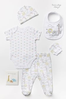 Rock-A-Bye Baby Boutique Animal Print Cotton 6 Piece White Gift Set