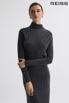 Reiss Charcoal Cady Petite Fitted Knitted Midi Dress (717377) | 288 €