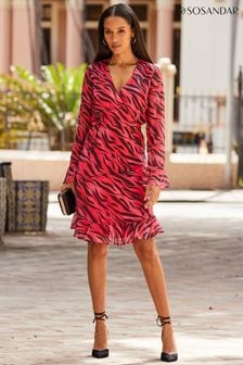 Sosandar Pink Fluted Cuff Fit And Flare Dress (717647) | kr974