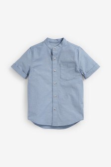 Chemise Oxford à manches courtes avec col grand-père (3-16 ans)