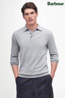 Barbour® Grey Bassington Knitted Long Sleeve Polo Shirt (718353) | AED561