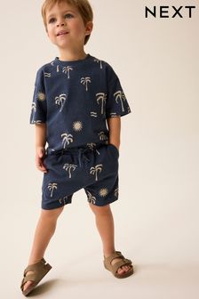 Azul marino con palmeras - Conjunto de camiseta y pantalones cortos (3 meses a 7 años) (718539) | 15 € - 21 €