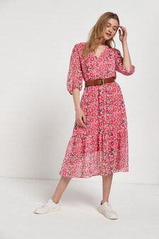 Robe à col en V avec ceinture