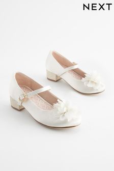 Ivory Satin Stain Resistant Corsage Flower Bridesmaid Heel Shoes (71J042) | €32 - €40