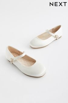 Ivory Satin Stain Resistant Bridesmaid Standard Fit (F) Mary Jane Square toe Occasion Shoes (71J529) | $38 - $50