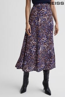 Reiss Blue Katia Printed Midi Skirt (720068) | AED994