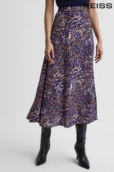 Reiss Blue Katia Printed Midi Skirt (720068) | $244