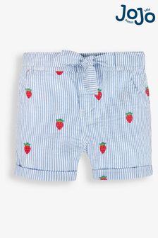 JoJo Maman Bébé Blue Strawberry Embroidered Seersucker Shorts (720420) | R373