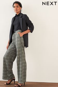 Black/Grey Check Jersey Wide Leg Trousers (720437) | CHF 42