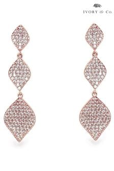 Ivory & Co Rose Gold Rochelle Crystal Pave Triple Drop Earrings (721085) | kr714