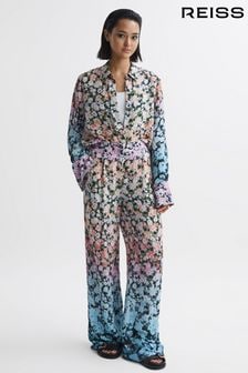 Reiss Multi Serena Floral Print Wide Leg Trousers (721609) | SGD 463