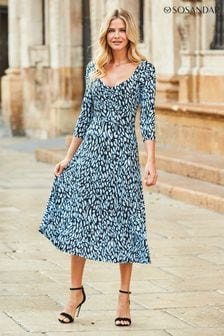 Sosandar Blue Mark Print Sweetheart Neck Midi Dress (722536) | AED416
