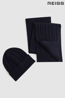 Reiss Navy Heath Junior Knitted Scarf and Beanie Hat Set (723320) | 291 SAR