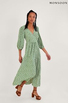 Monsoon Green Doris Wrap Dress in Sustainable Viscose (723500) | €50