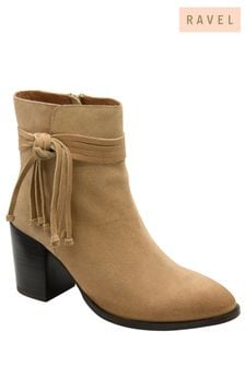 Ravel Cream Suede Leather Block Heel Ankle Boot (723585) | €146