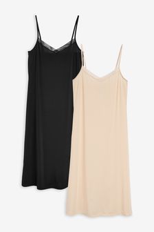 Black/Nude Microfibre Long Slips Two Pack (723952) | €42