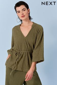 Khaki Green Long Sleeve Textured Tunic (724781) | EGP760