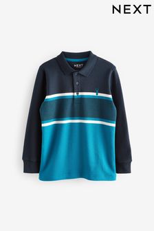 Teal/Navy Blue Colourblock Long Sleeve Polo Shirt (3-16yrs) (725210) | AED47 - AED67