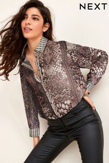 Print Long Sleeve Sheer Shirt