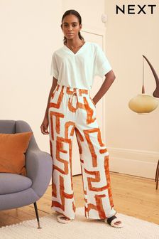 Orange Geo Linen Blend Short Sleeve Pyjamas (726076) | 144 QAR