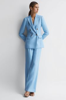 Reiss Blue Hollie Double Breasted Linen Blazer (726330) | AED2,146