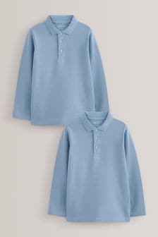 Niebieski - Zestaw 2 szkolnych koszulek polo z długim rękawem (3-16 lat) (726441) | 54 zł - 81 zł