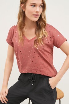 T-shirt à ourlet arrondi et col en V