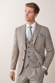 Taupe Slim Fit Check Suit: Jacket (726964) | €118