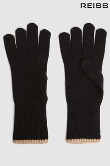 Reiss Black/Camel Hazel Wool Blend Contrast Trim Gloves (727114) | SGD 132