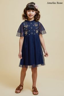 Синее детское платье с отделкой Amelia Rose (727405) | €49